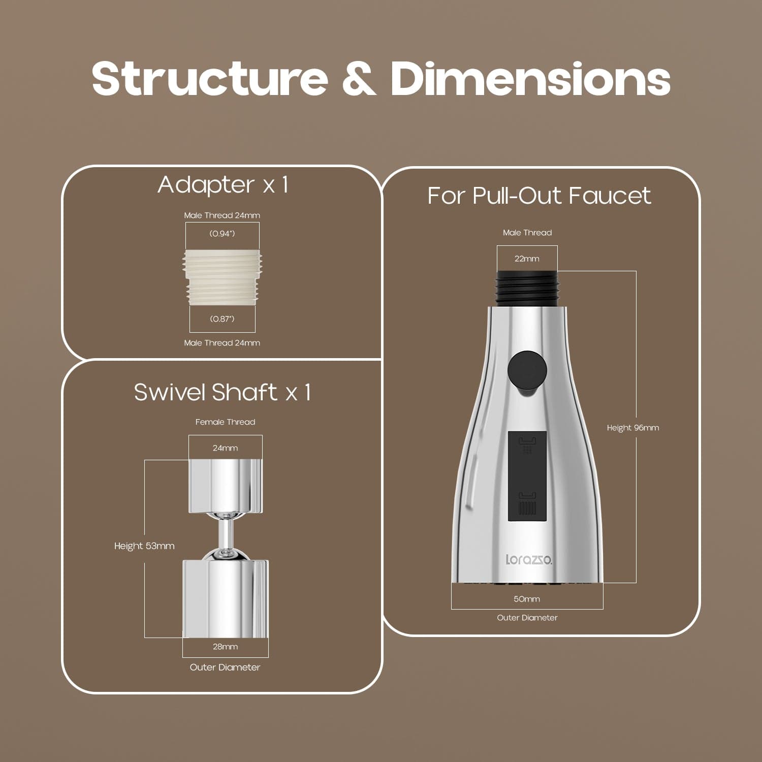 Lorazzo 360° Kitchen Tap Extension - Kitchen Faucets | ABS | Silver - View 6
