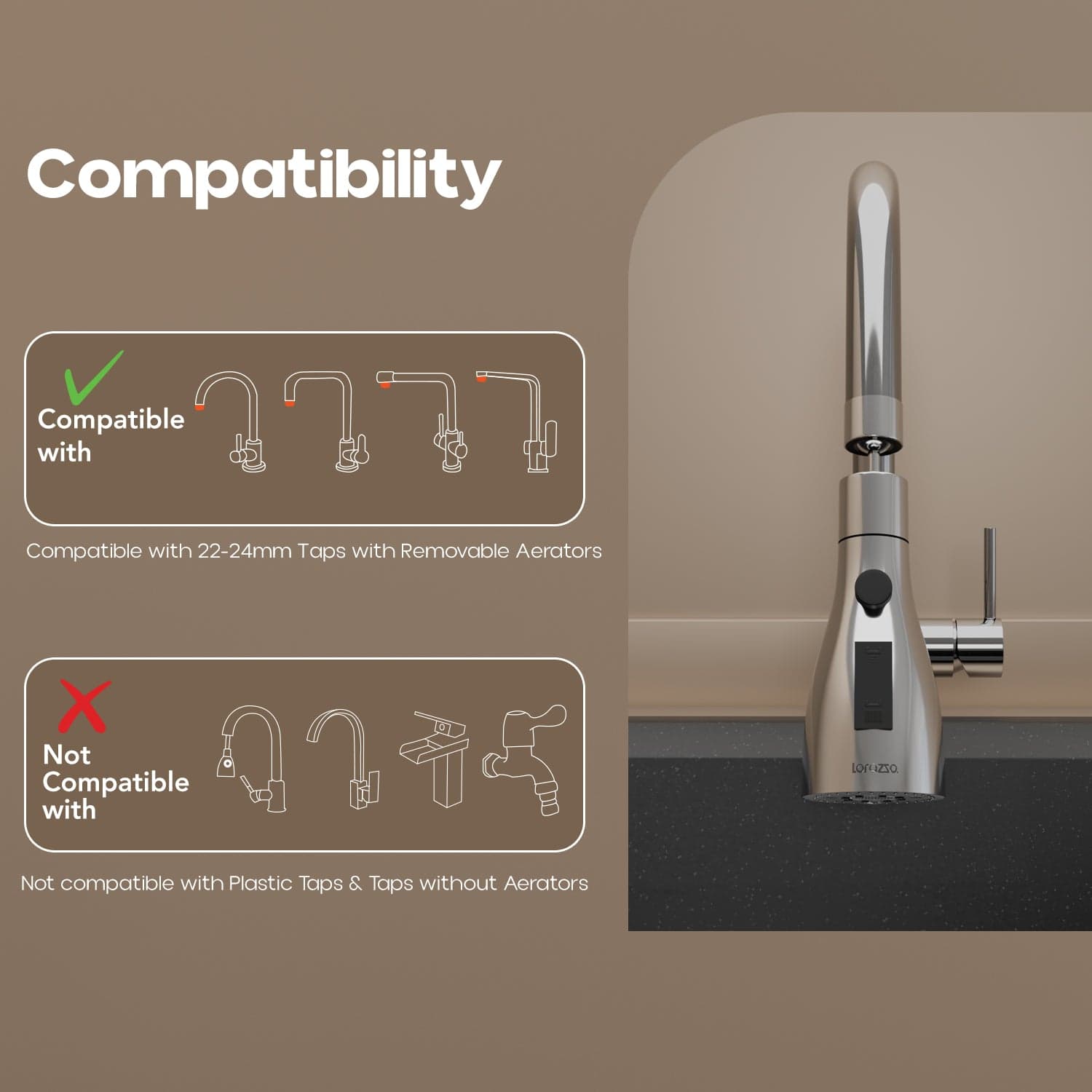 Lorazzo 360° Kitchen Tap Extension - Kitchen Faucets | ABS | Silver - View 7