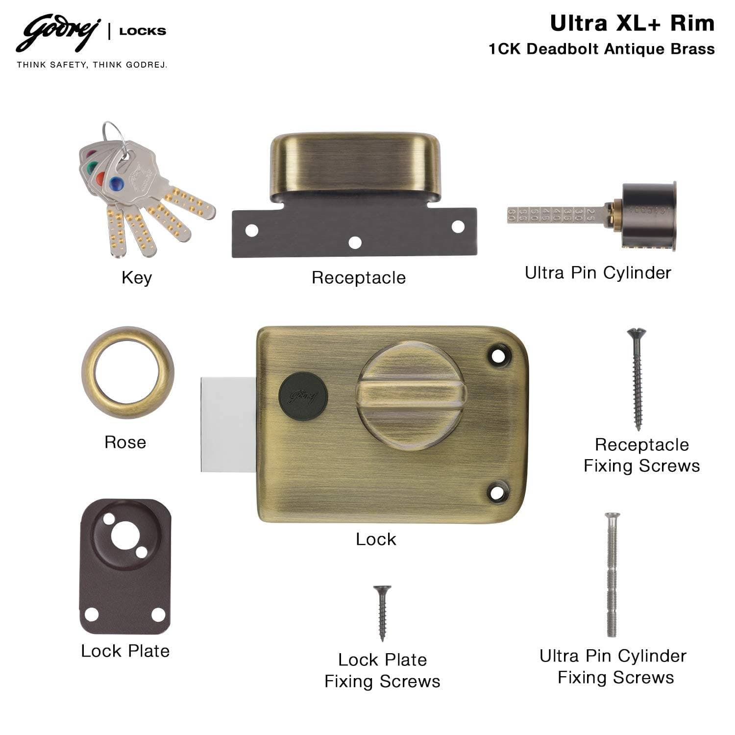 Godrej 2341 Antique Brass Finish Single Shaft 1CK Deadbolt lock - View 4