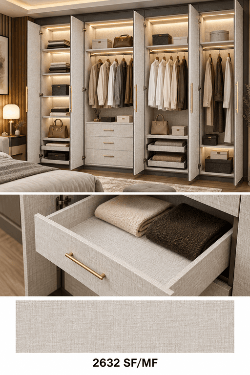 Virgo Next Premium Fabric Inner Laminate Sheet, 0.7mm, 8x4 ft - Decorative liner sheet for wardrobe interiors, cabinet backs, shelving, and drawer units | 8x4 ft | 0.7mm