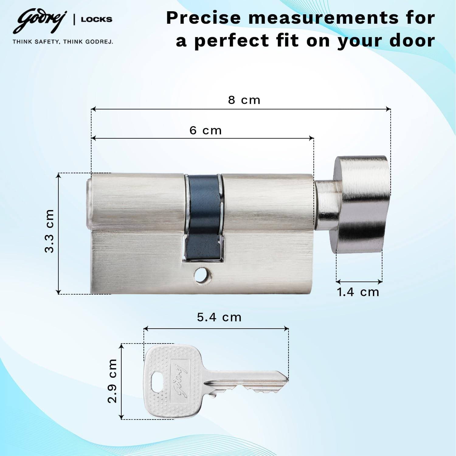 Godrej 5476 Satin Steel Finish Matte Cylinder-1CK 60mm - 60 mm | Euro-profile pin cylinder 60 mm – 1CK, for mortise lock body | Stainless Steel - View 5