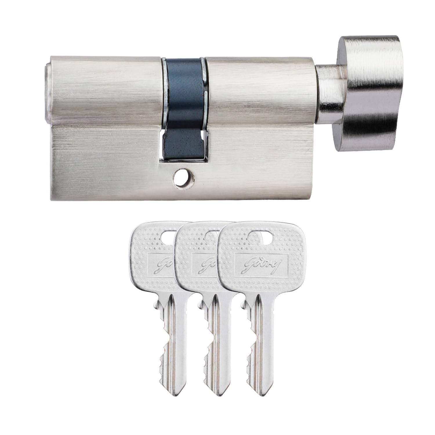 Godrej 5476 Satin Steel Finish Matte Cylinder-1CK 60mm - 60 mm | Euro-profile pin cylinder 60 mm – 1CK, for mortise lock body | Stainless Steel