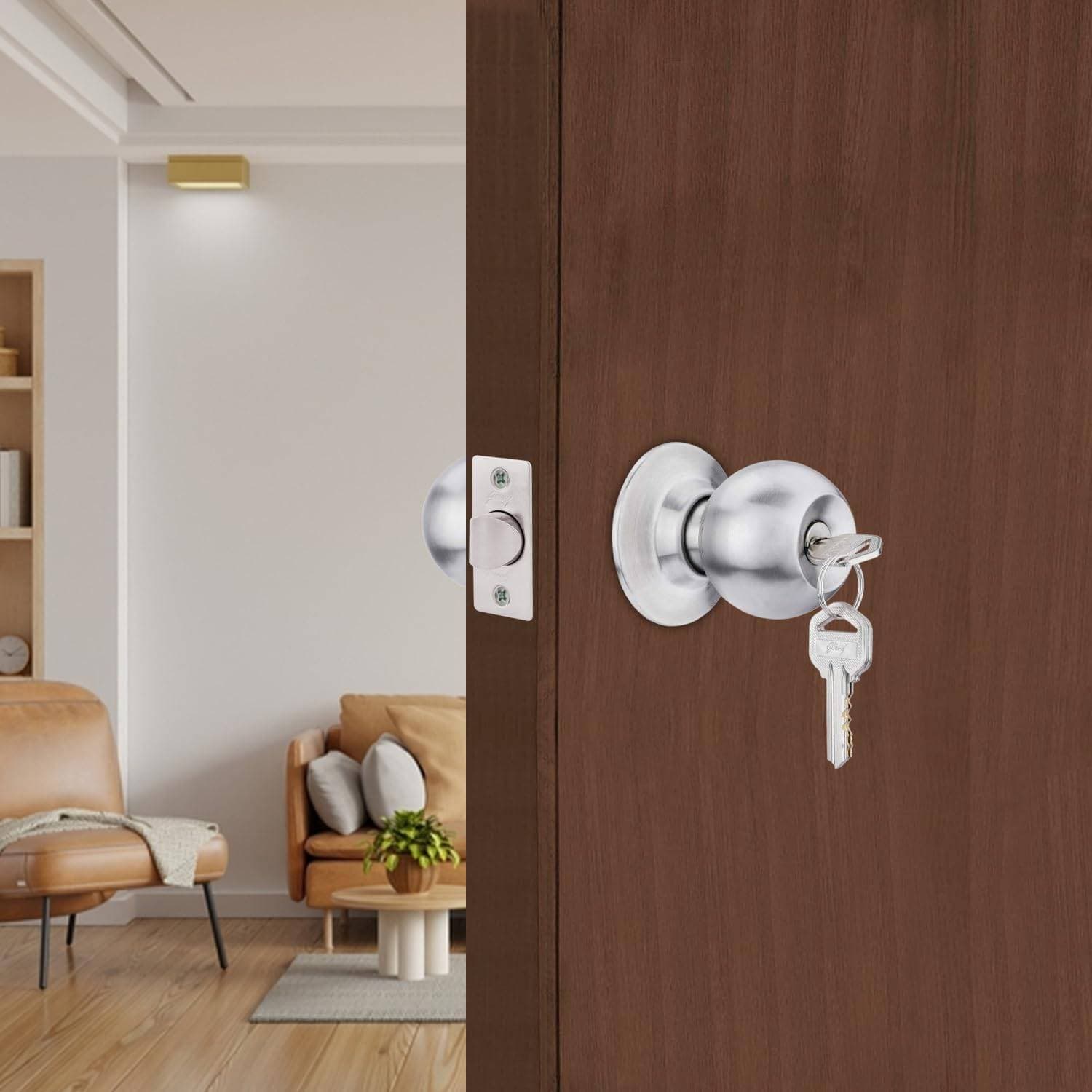 Godrej 5808 SS Matte Cylindrical Knob Lock With Key - Cylindrical knob lock – keyed, 60 mm backset | Stainless Steel | 5808 - View 3