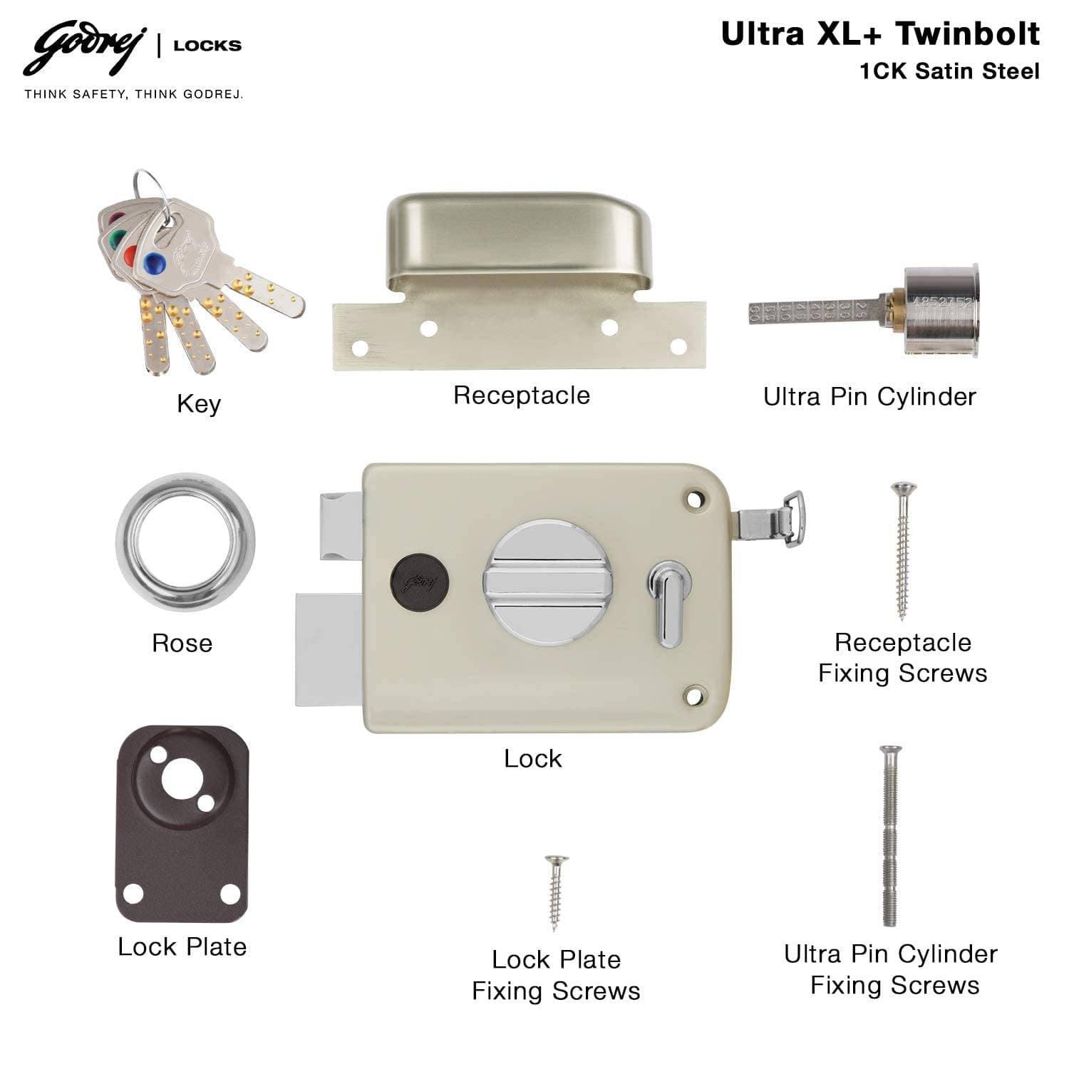 Godrej 6082 Satin Nickel Finish Twin Bolt 1CK Rimlock - View 4
