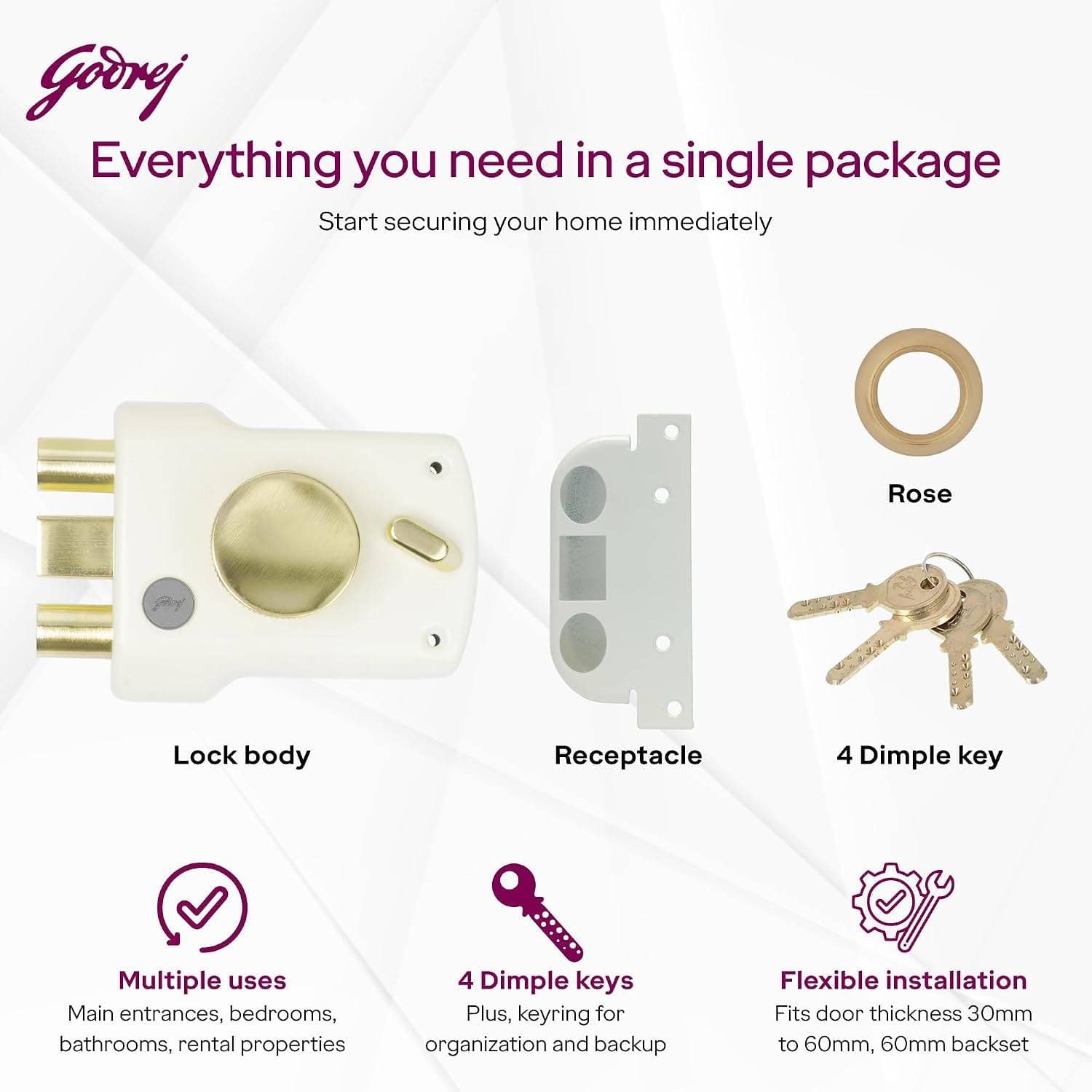 Godrej 5305 Tri Shaft 1CK with Latch Rim lock - View 3