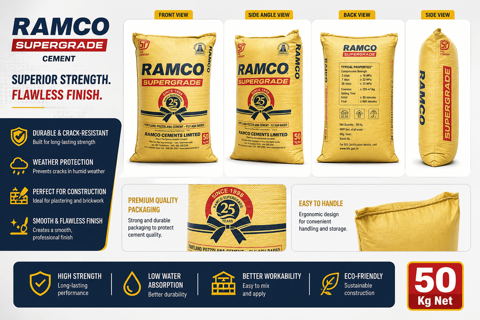 Ramco Grey Cement, 50 Kg - View 3