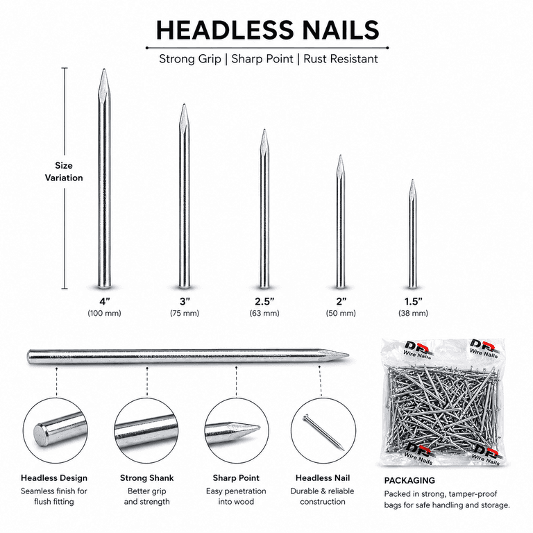 Generic Heavy Duty Head less Steel Nails, 250 Grams - View 4