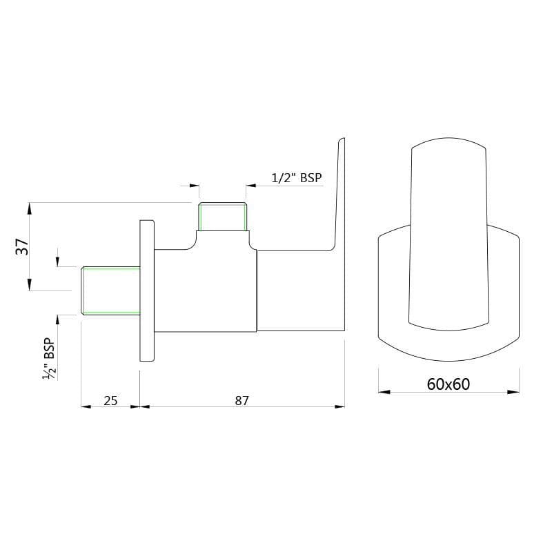 Jaquar Kubix Prime Angular Stop Cock with Wall Flange, KUP-CHR-35053PM - View 2