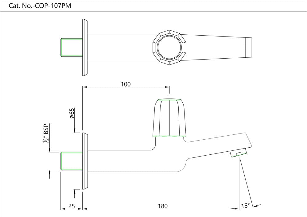 Jaquar Long Body Bib Cock with Wall Flange, COP-CHR-107NPM - View 2