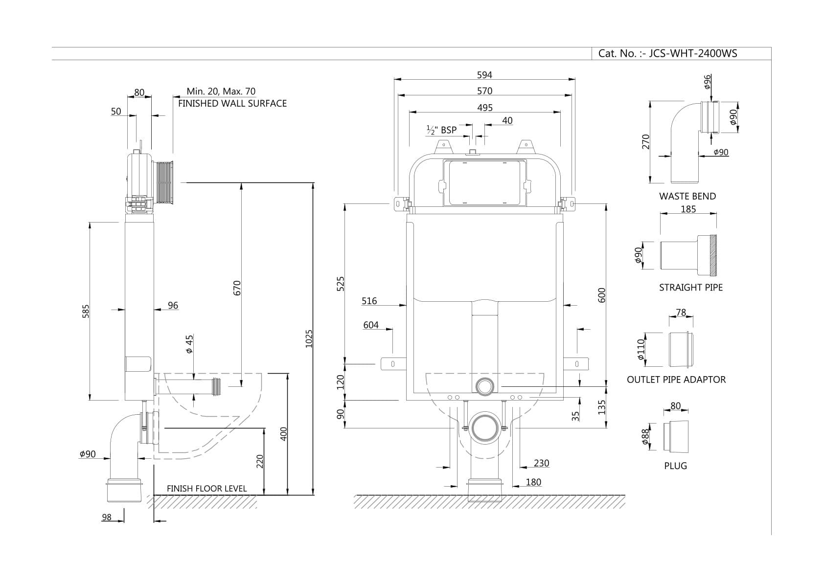 Jaquar Single Piece Slim Concealed Cistern - View 3