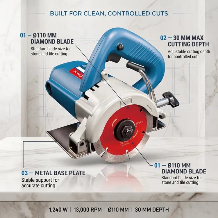 Dongcheng DZE02-110 1240W 110mm Plastic Corded Electric Marble Cutter - View 2