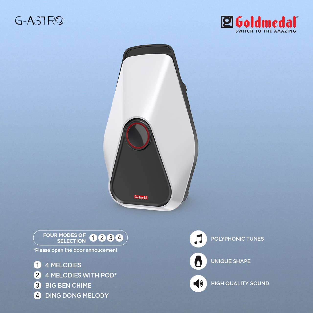 Goldmedal G - Astro Polyphonic Door Bell (18 Tunes), White, 204066WHIT - View 3