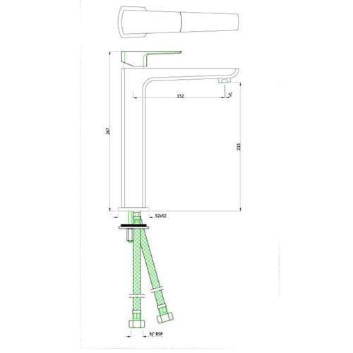 Jaquar Kubix Prime Single Lever Tall Boy with 155mm Extension Body Fixed Spout with 600mm Long Braided Hoses, KUP-CHR-35005BPM - View 2