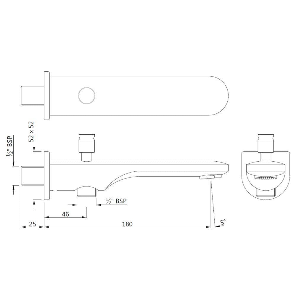 Jaquar Bathtub Spout with Wall Flange - View 3