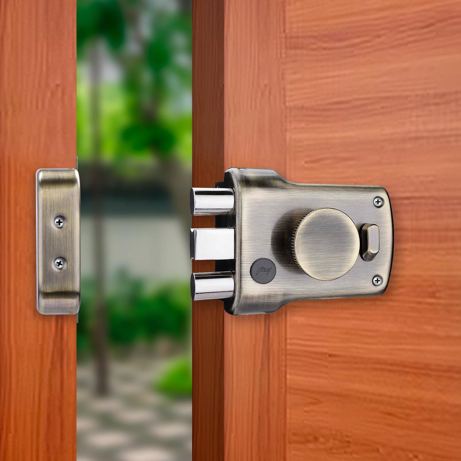 Godrej 5123 Antique Brass Finish ULCT Technology Tri Shaft 1CK Tribolt with Latch Rim lock - View 3