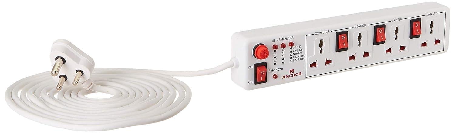 Anchor by Panasonic 6A 4 Universal Socket Shutter Extension Board with Individual Switch & 1.5Meter Extension Cord