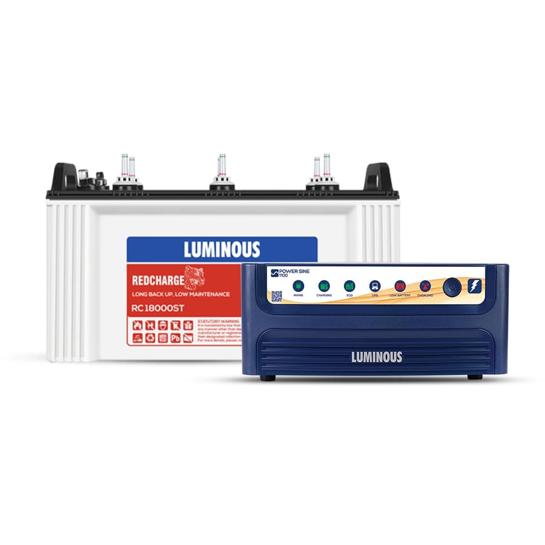 Luminous Power Sine 1100 Pure Sine Wave Inverter with RC18000ST Short Tubular Inverter Battery Combo