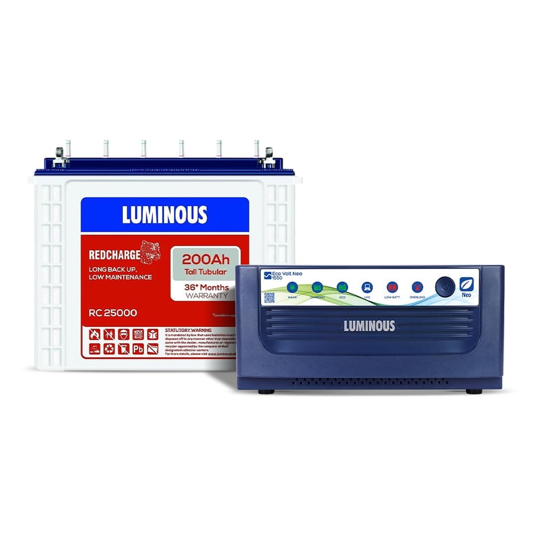 Luminous Eco Volt Neo 1550 1400VA Pure Sine Wave Inverter with RC25000 Tall Tubular Battery Combo