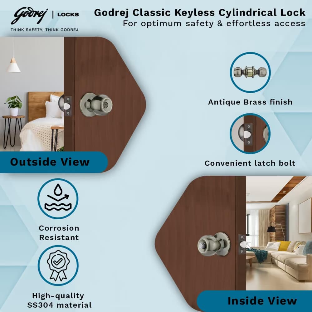 Godrej 5806 Antique Cylindrical Knob Lock w/o Key - View 4