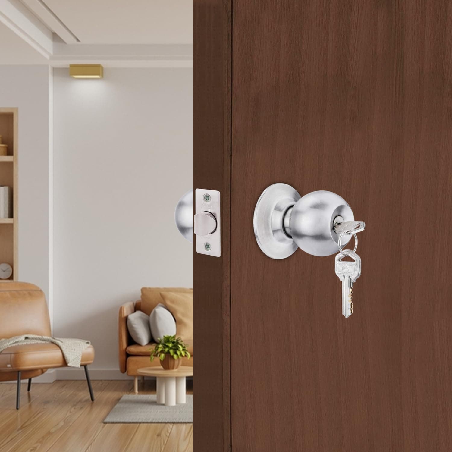 Godrej 5808 SS Matte Cylindrical Knob Lock With Key - View 3