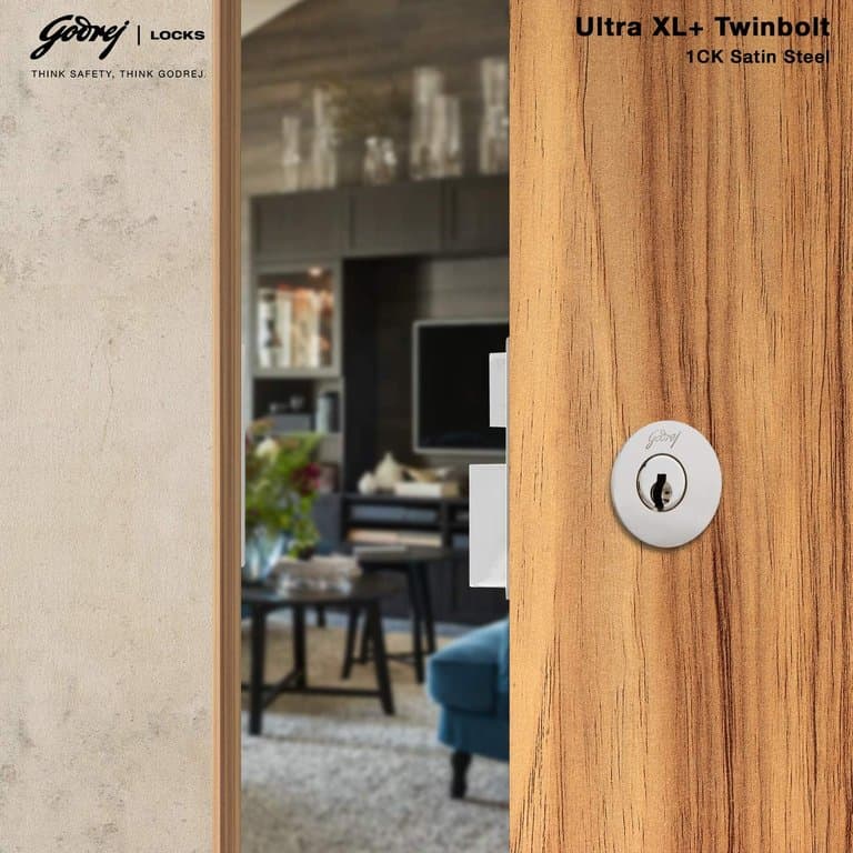 Godrej 6084 Satin Nickel Finish Twinbolt Ultra XL+1CK Latch bolt Lock - View 3
