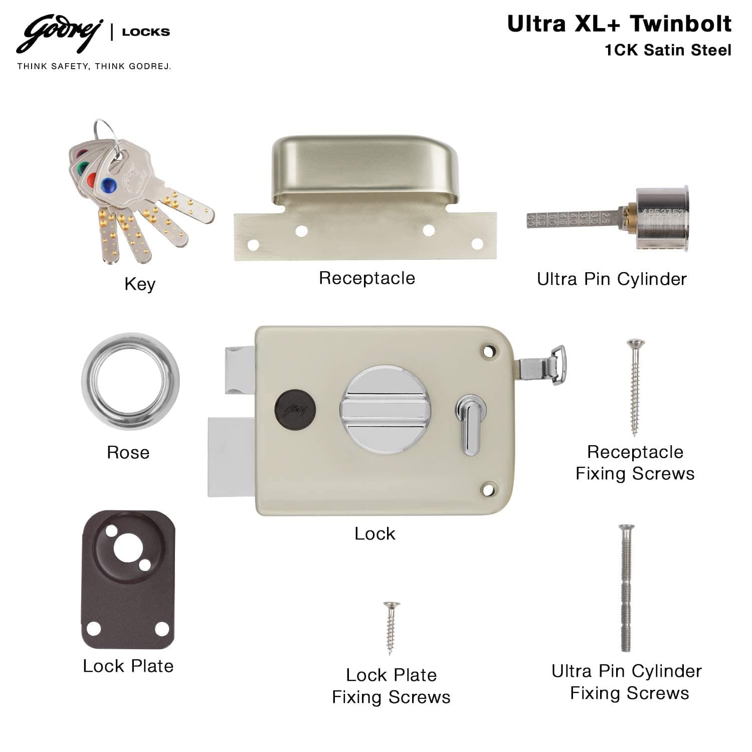 Godrej 6084 Satin Nickel Finish Twinbolt Ultra XL+1CK Latch bolt Lock - View 4