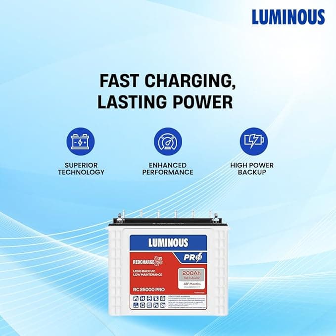Luminous Optimus 4500+ Pure Sine Wave Inveter with Four RC25000 Pro 200Ah Tubular Inverter Battery Combo - View 2