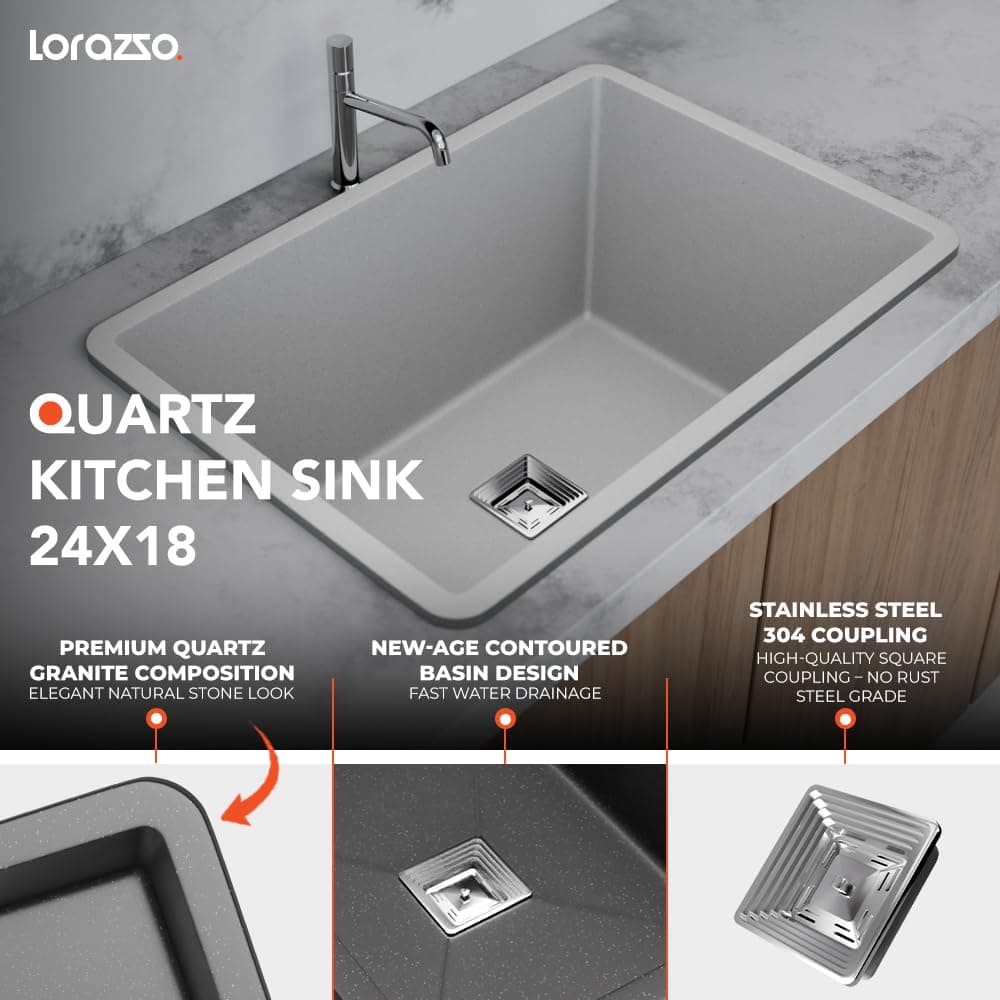 Lorazzo Quartz Sink 24×18 - Titan Grey - View 3