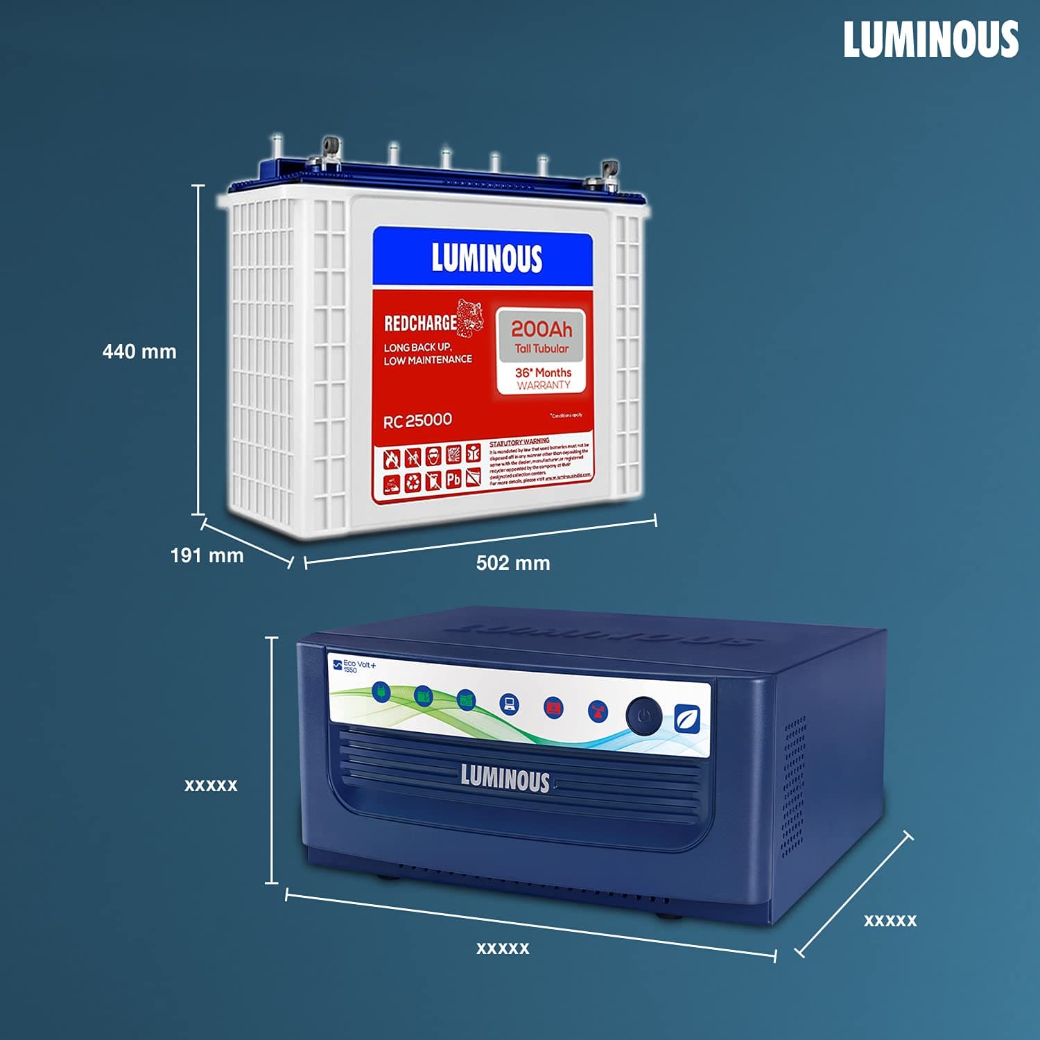 Luminous Eco Volt Neo 1550 1400VA Pure Sine Wave Inverter with RC25000 Tall Tubular Battery Combo - View 2