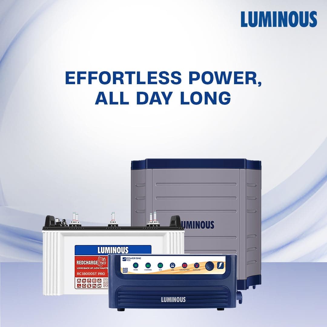 Luminous Power Sine 1100 (900VA/12V) Pure Sine Wave Inverter with RC18000ST Pro 150Ah Short Tubular Battery Combo with Trolley - View 2