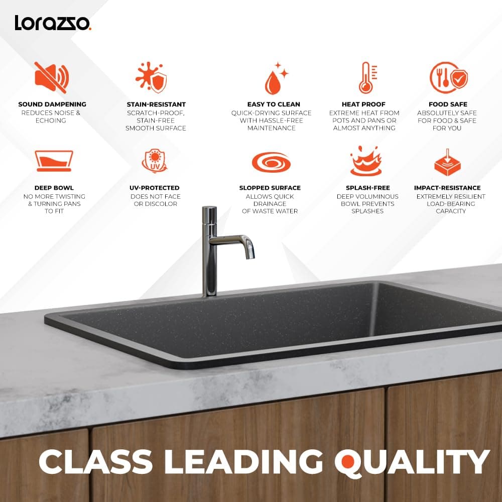 Lorazzo Quartz Sink 24×18 - Midnight Black - View 3