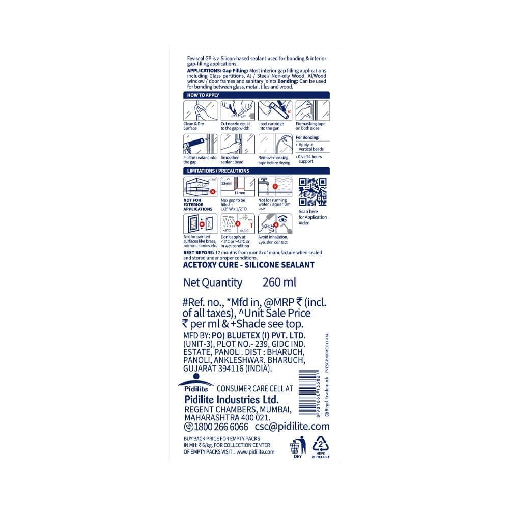 Feviseal GP General Purpose Silicone Sealant, Clear, 260ml IHC - View 2