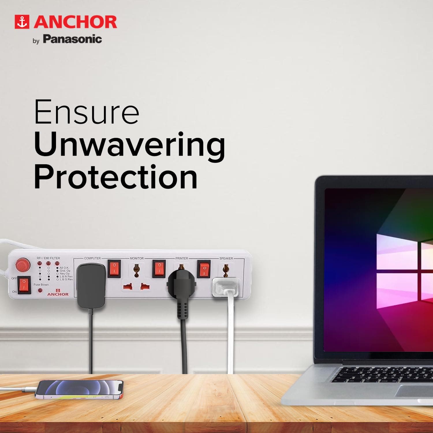 Anchor by Panasonic 6A 4 Universal Socket Shutter Extension Board with Individual Switch & 4-Meter Extension Cord - View 4