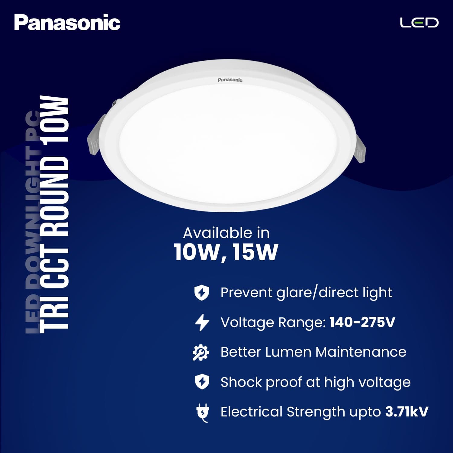 Panasonic 3 in 1 Tri Colour LED Downlight - View 3