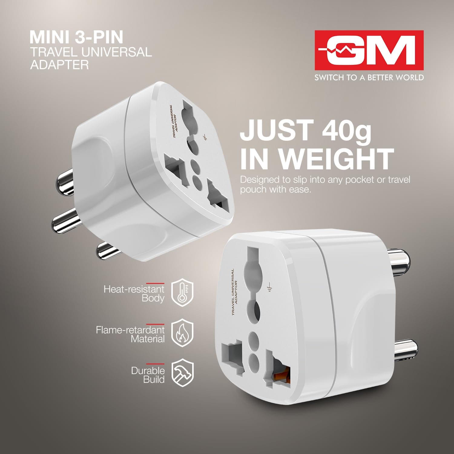 GM G-Magic Mini 3-Pin Travel Adaptor - View 3