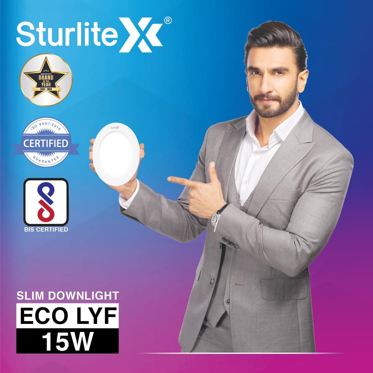 Sturlite Eco LYF 15W Round LED Slim Downlight, Natural White - View 2