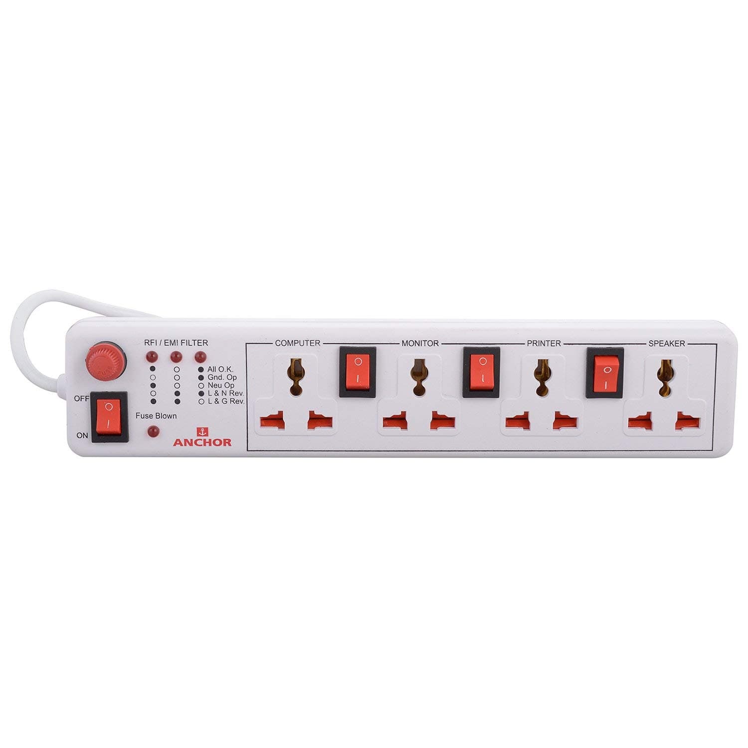 Anchor by Panasonic 6A 4 Universal Socket Shutter Extension Board with Individual Switch & 4-Meter Extension Cord - View 2