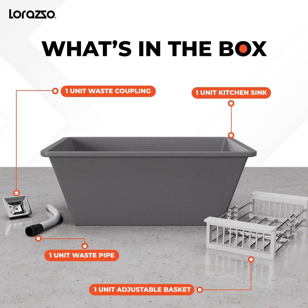 Lorazzo Quartz Sink 24×18 - Titan Grey - View 5