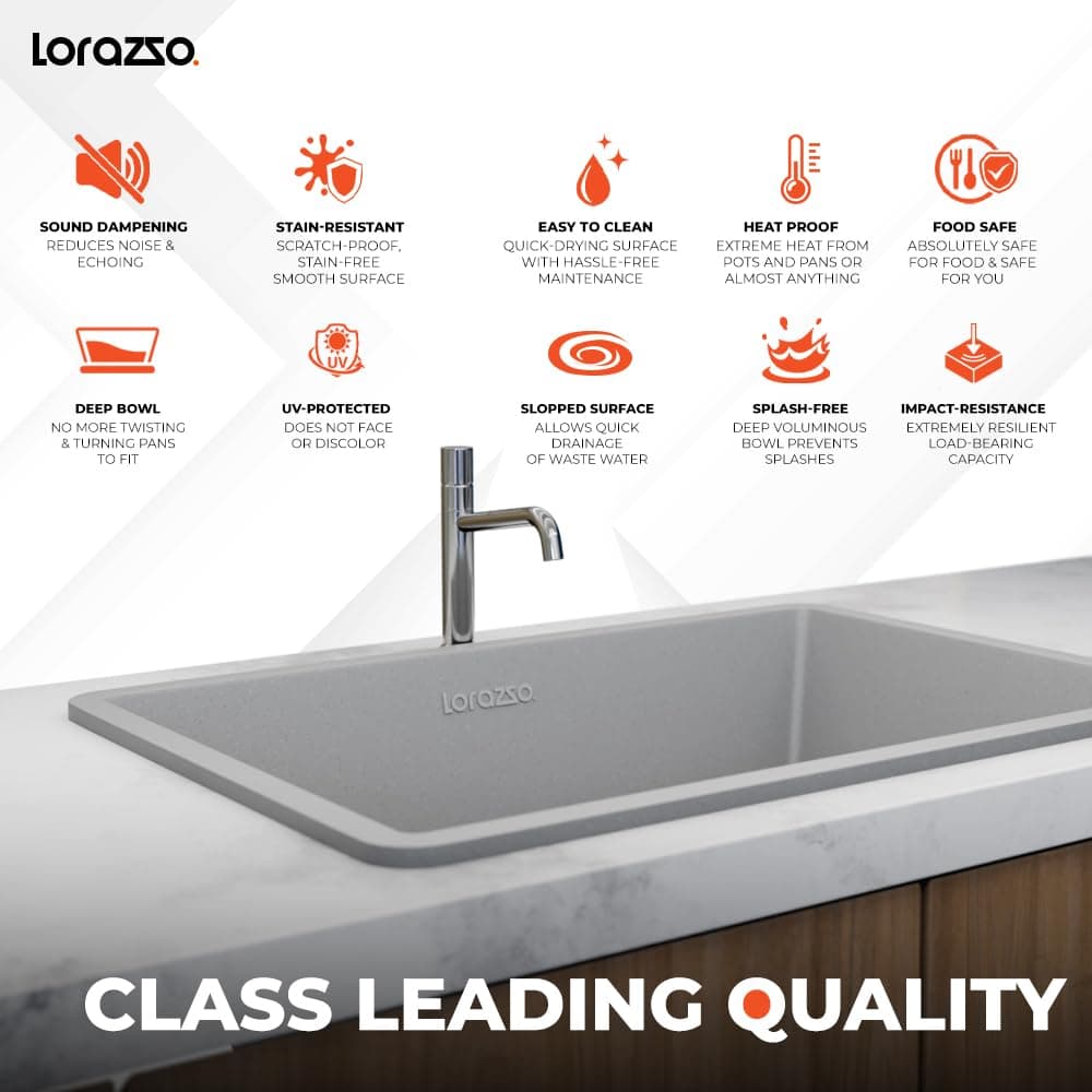 Lorazzo Quartz Sink 24×18 - Titan Grey - View 4