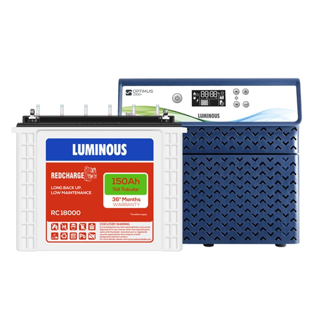 Luminous Optimus 2300+ Pure Sine Wave Inveter with Two RC18000 Tall Tubular Battery Combo