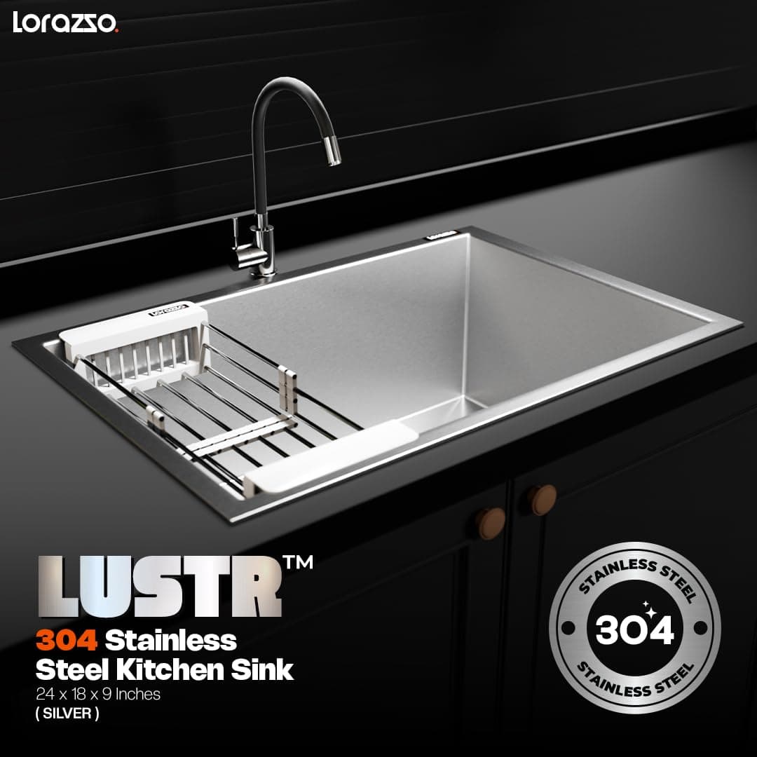 Lorazzo Lustr Kitchen Sink, Silver - View 3