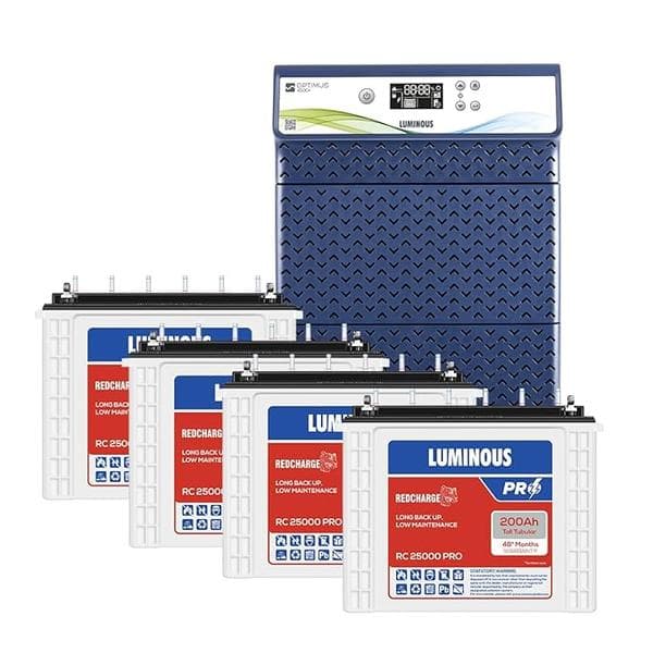 Luminous Optimus 4500+ Pure Sine Wave Inveter with Four RC25000 Pro 200Ah Tubular Inverter Battery Combo