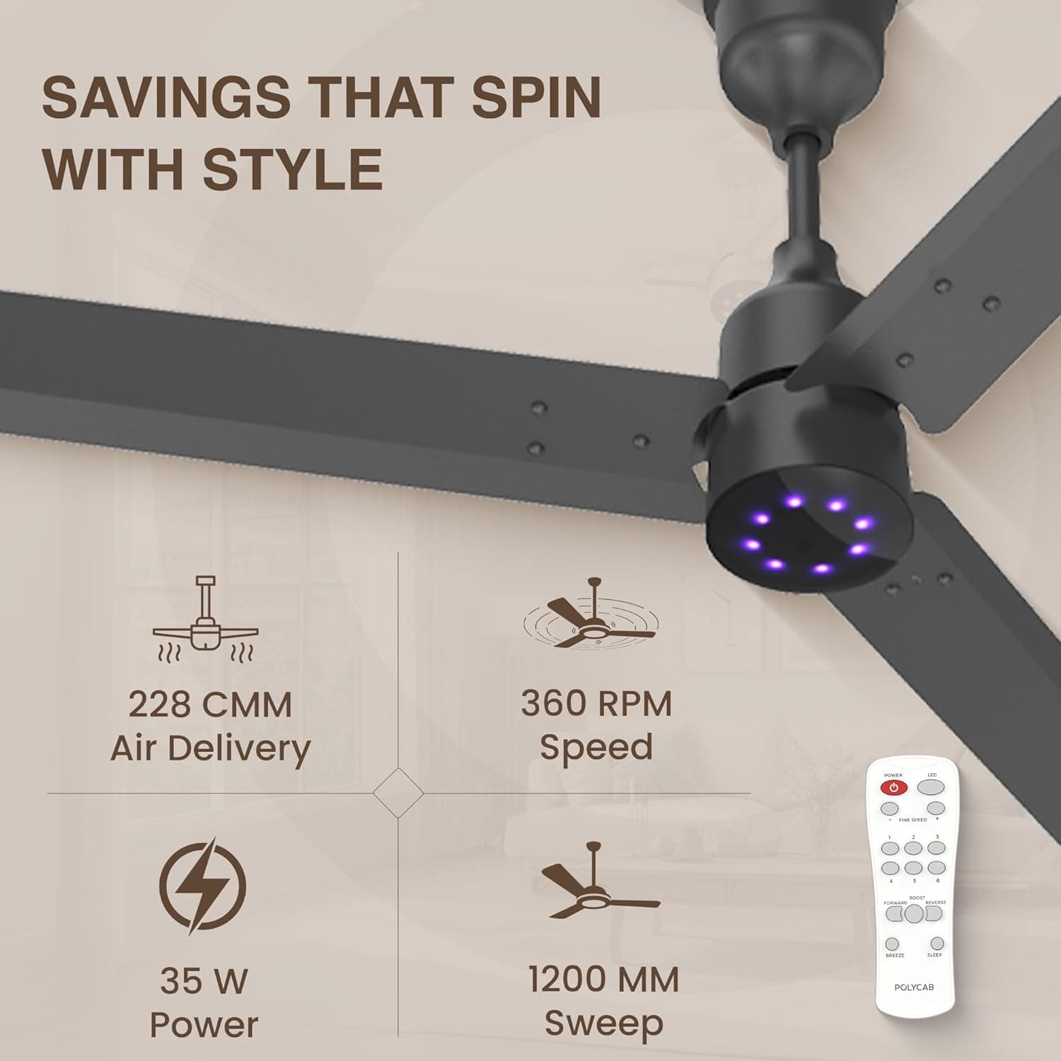 Polycab Wizzy Plus LED BLDC Ceiling Fan - View 5