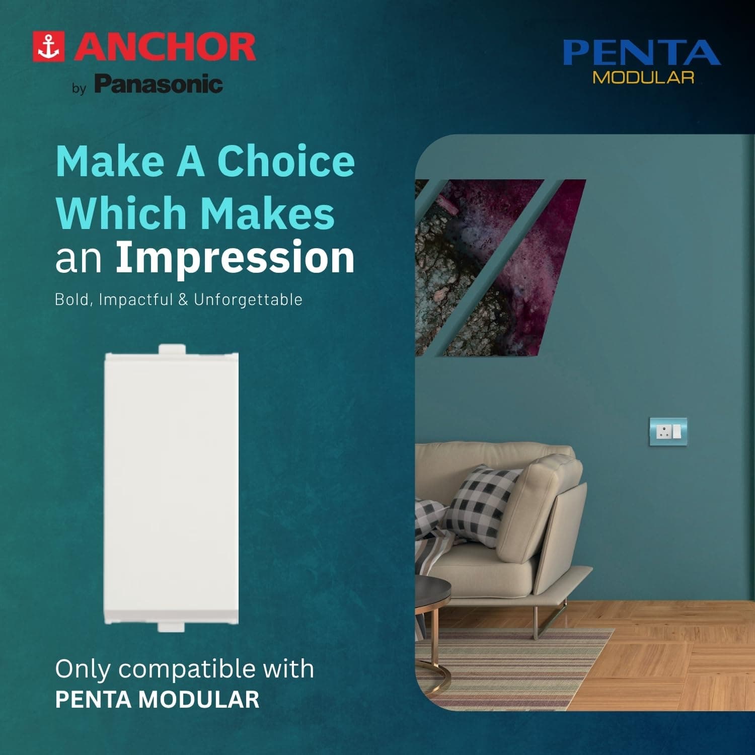 Anchor by Panasonic Anchor Penta Modular 16AX 1M One Way Switch - View 2