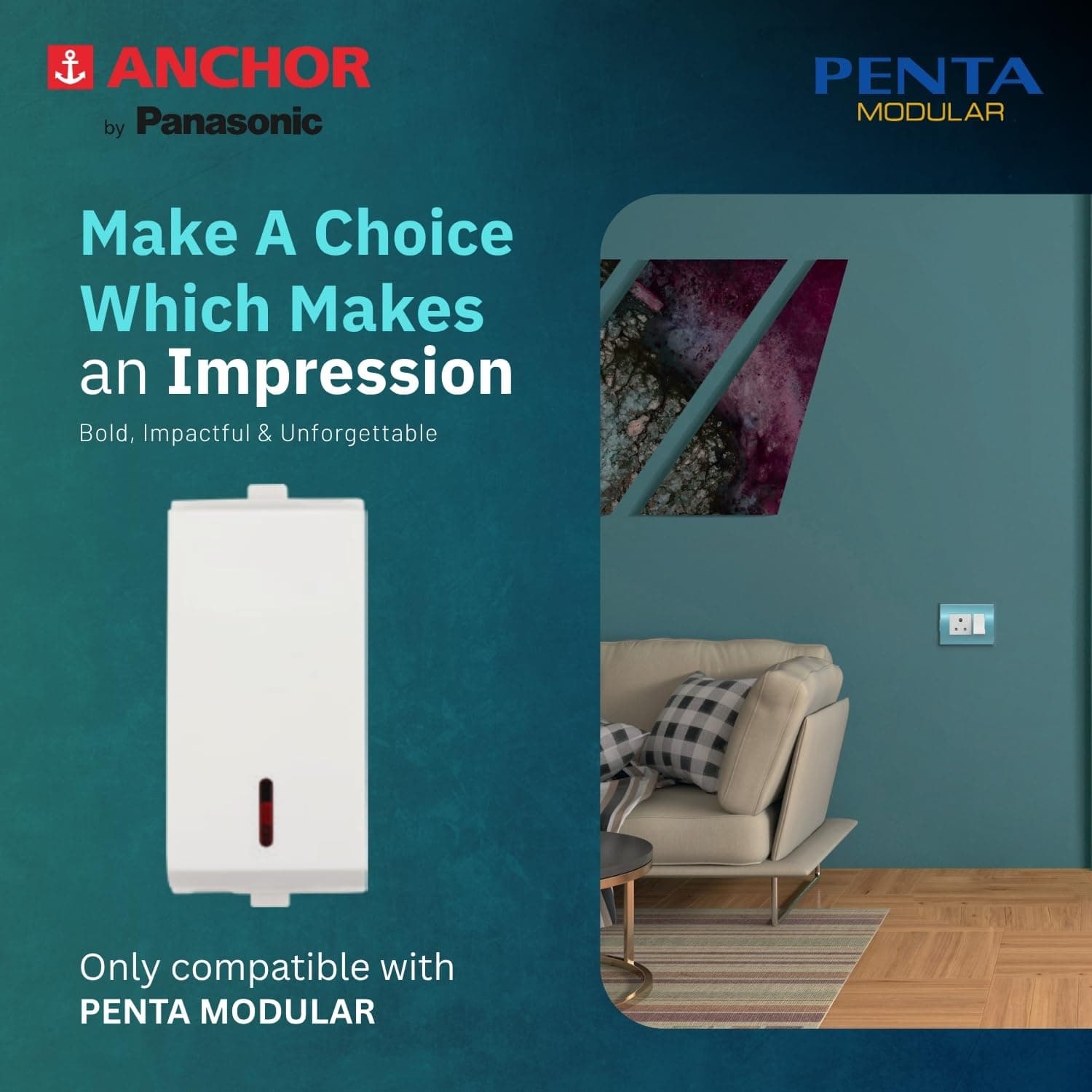 Anchor by Panasonic Anchor Penta Modular 16AX 1-way Switch with Neon - View 2