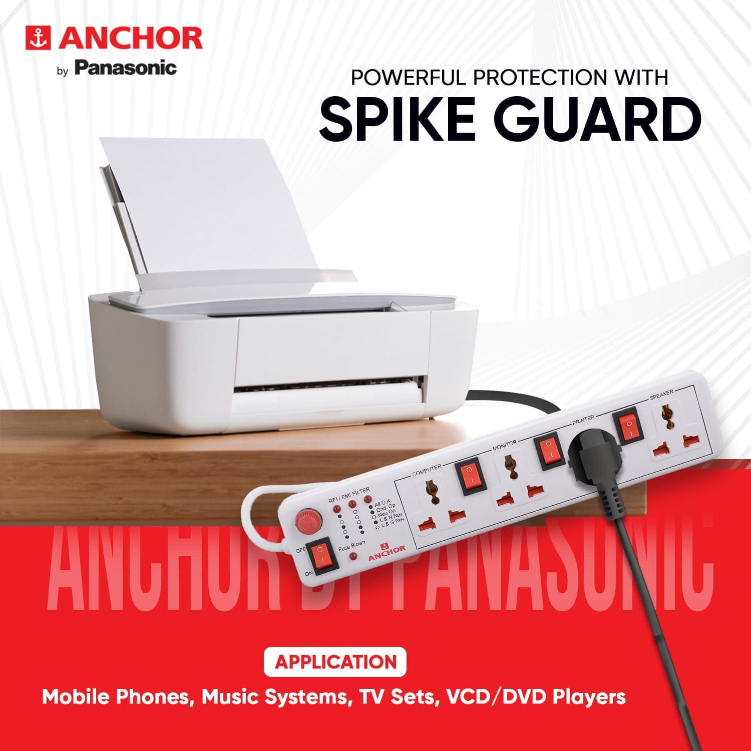 Anchor by Panasonic 6A 4 Universal Socket Shutter Extension Board with Individual Switch & 1.5Meter Extension Cord - View 4