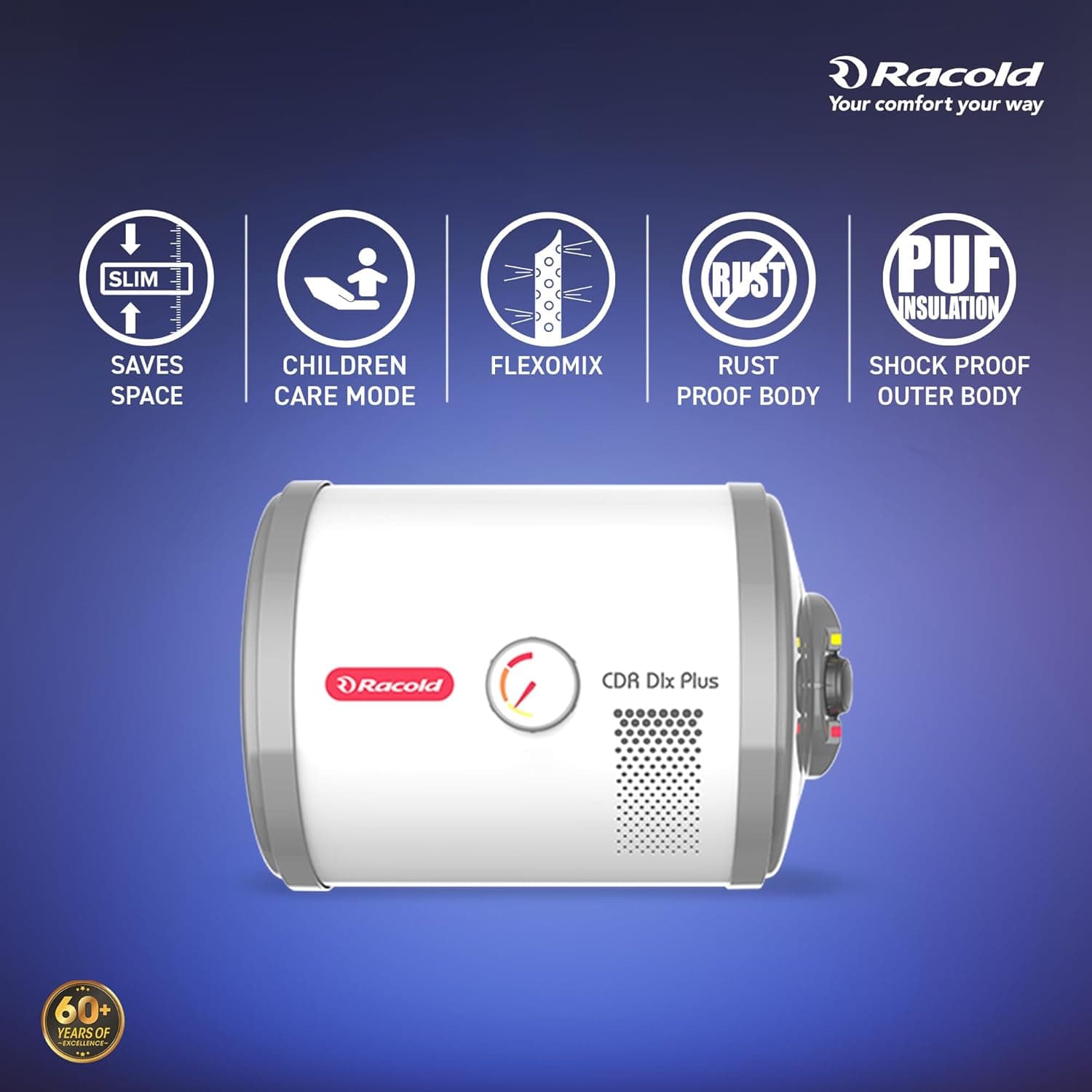 Racold CDR DLX PLUS Horizontal Electric Storage Geyser, 2kW, White - View 4