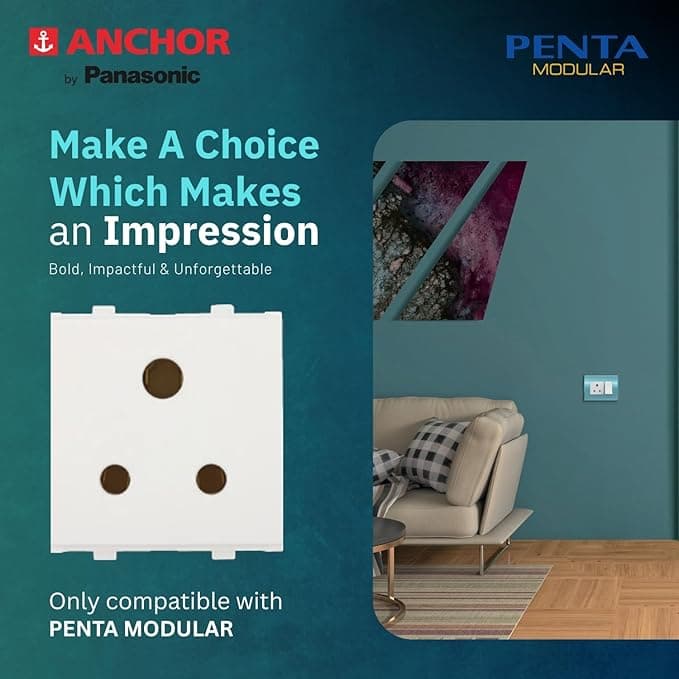 Anchor by Panasonic Penta Modular 2M 6A 3 Pin Round Socket Without Shutter - View 2