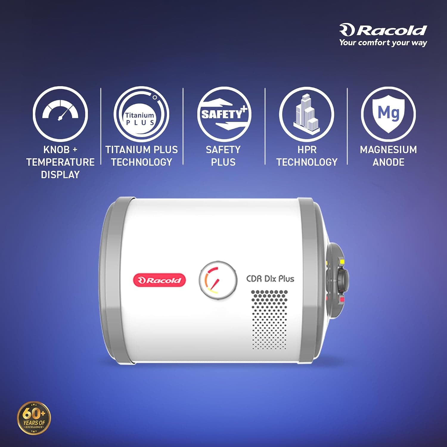 Racold CDR DLX PLUS Horizontal Electric Storage Geyser, 2kW, White - View 3