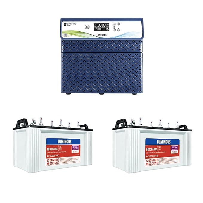 Luminous Optimus 2300+ Pure Sine Wave Inverter with Two RC15000 Tall Tubular Battery Combo
